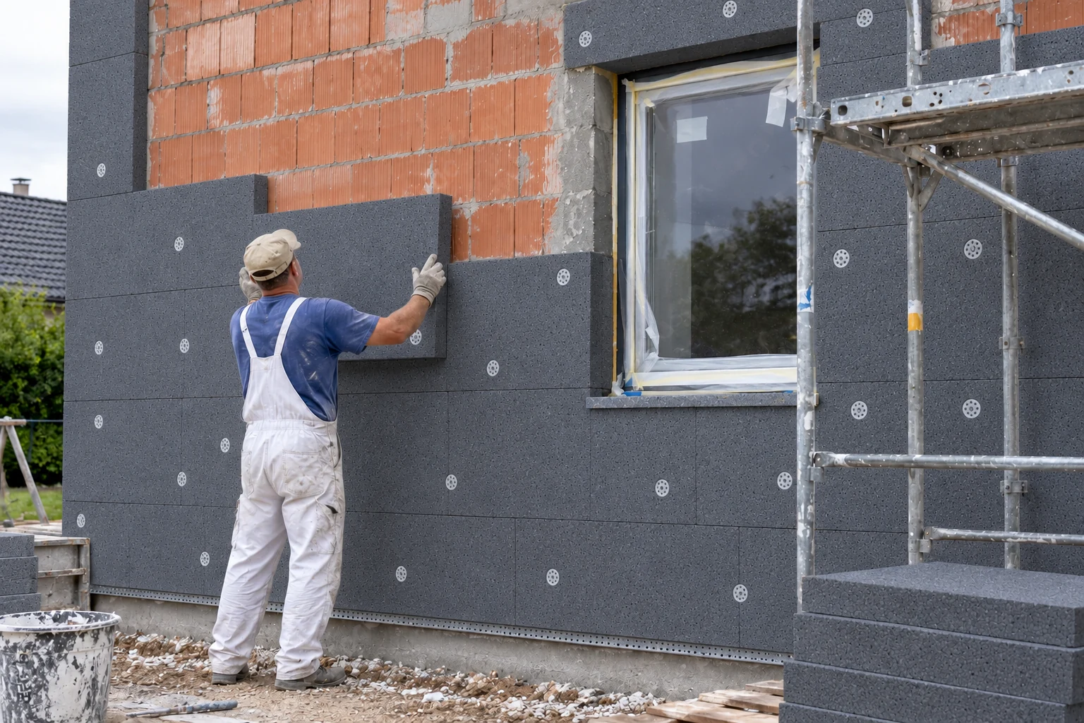 Isolation des murs par l’extérieur — illustration de chantier