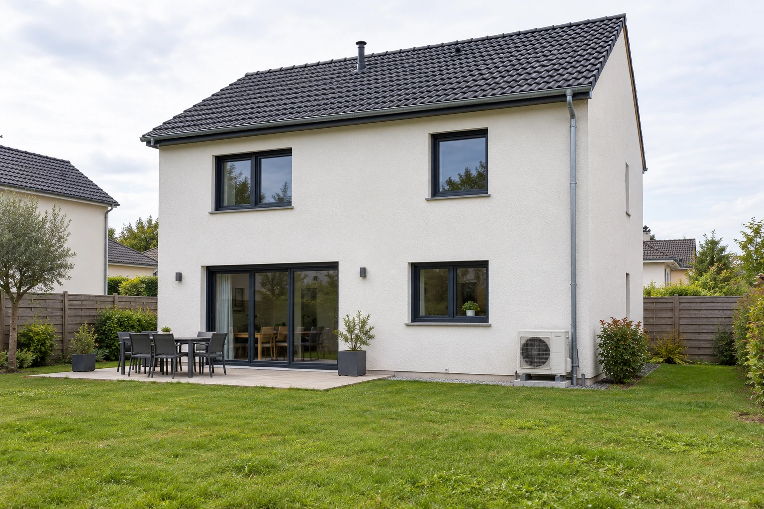 Illustration d’une maison rénovée : chauffage, isolation et ventilation se complètent